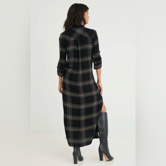 Bella Dahl textured plaid button up shirt dress.  Worn once. - Picture 2 of 4